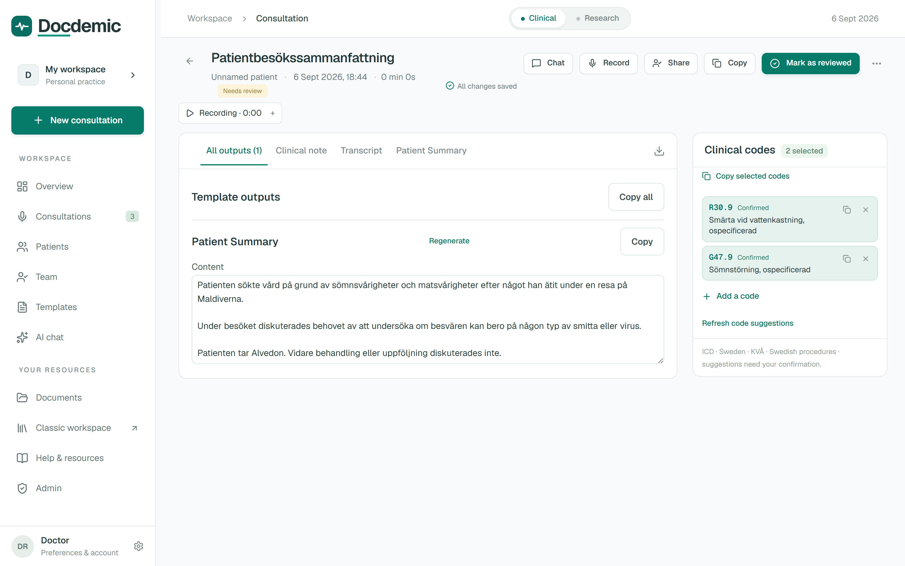 AI-generated clinical notes from transcript