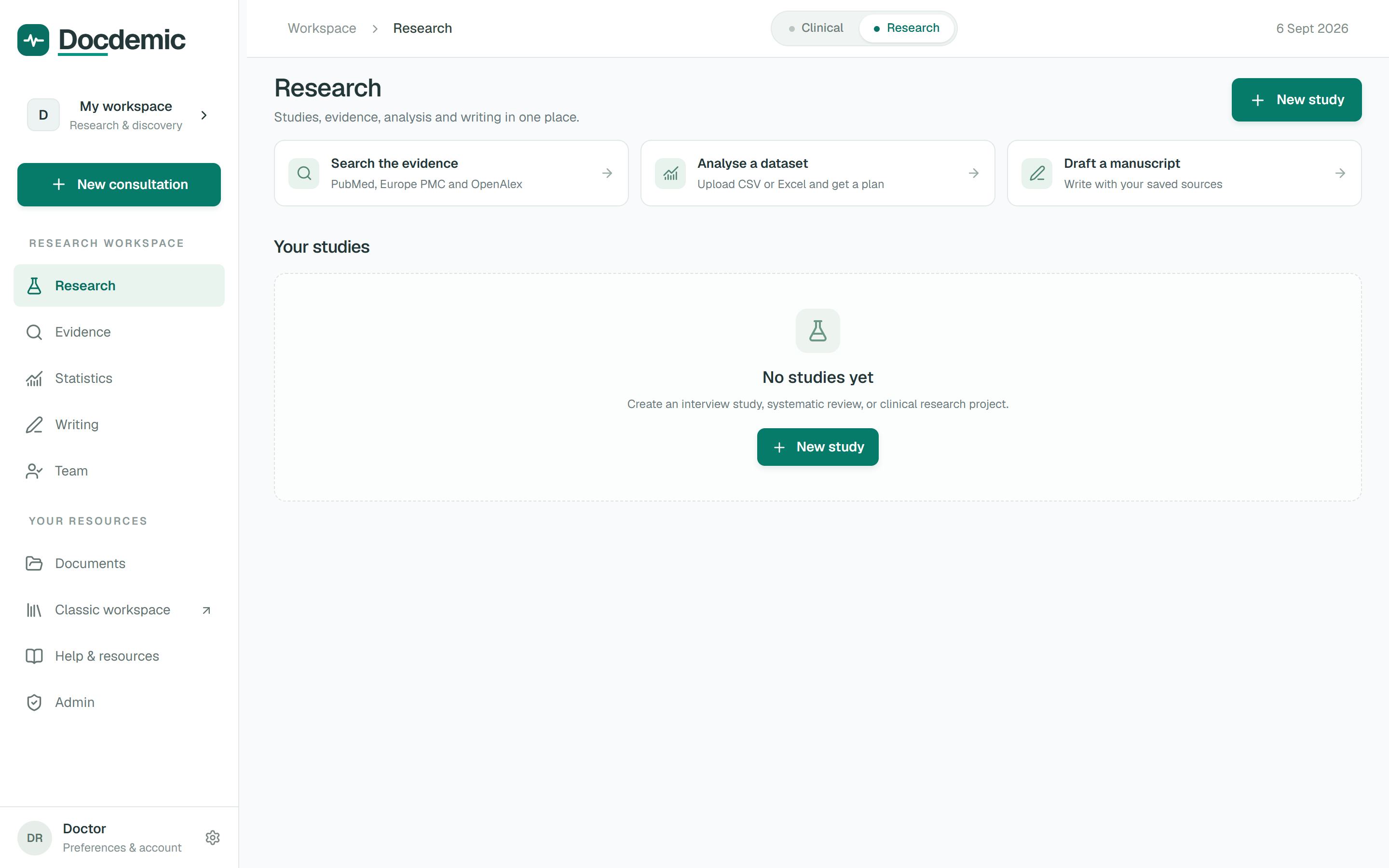 Qualitative interview study workflow with transcripts in Docdemic