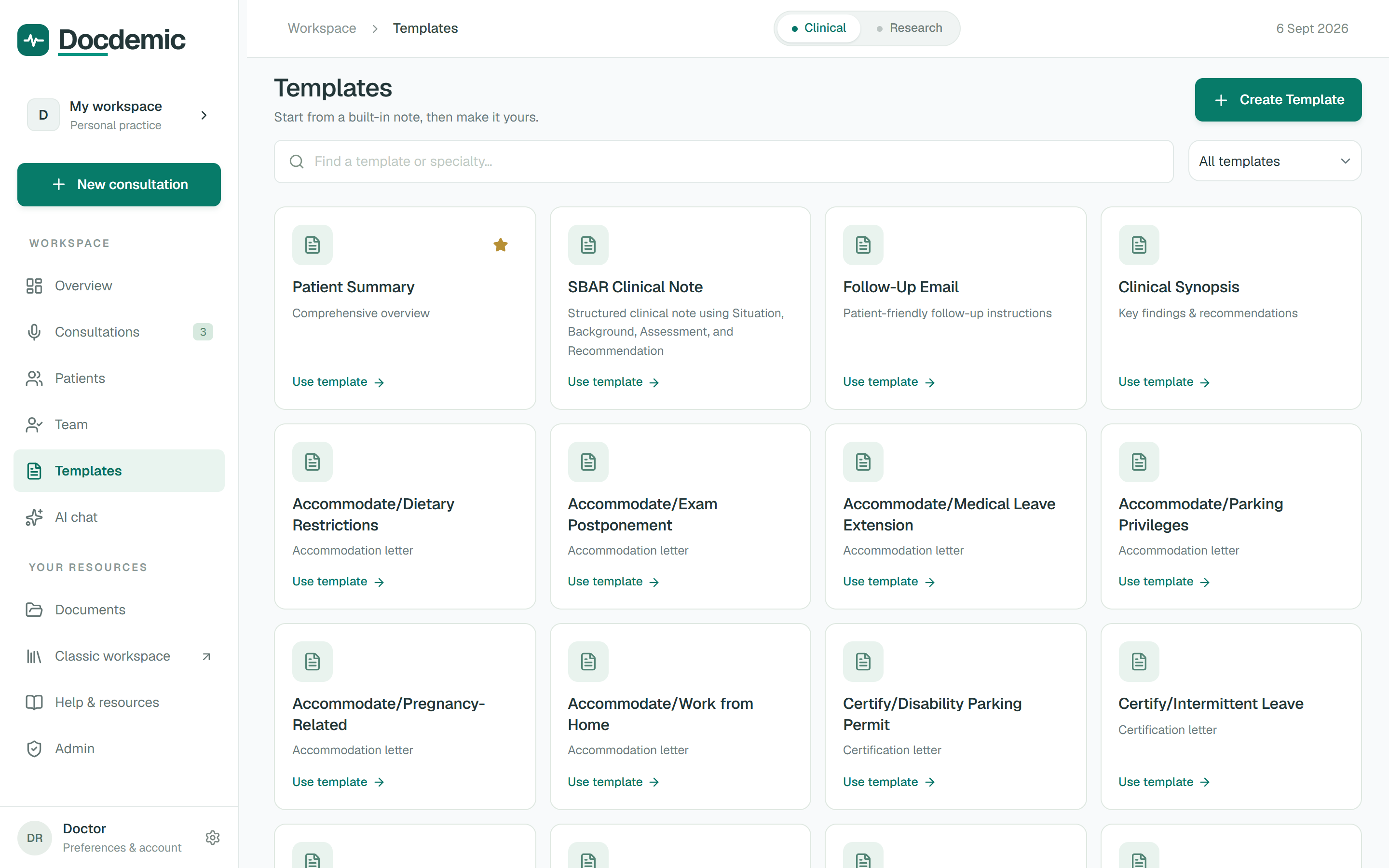AI note templates for SOAP, SBAR, ICE, and other clinical documentation formats